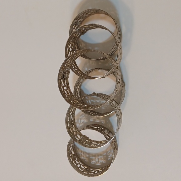 Vintage Kemp and Beatley Fleur Delis Filigree Napkin Ring Set of 6 L@@K! - Picture 4 of 12